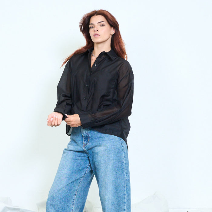 Lace-panel draped button-front shirt wholesale