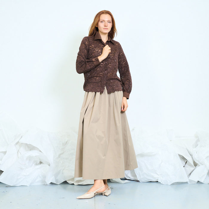 Lace shirt with contrast collar and scalloped hem wholesale