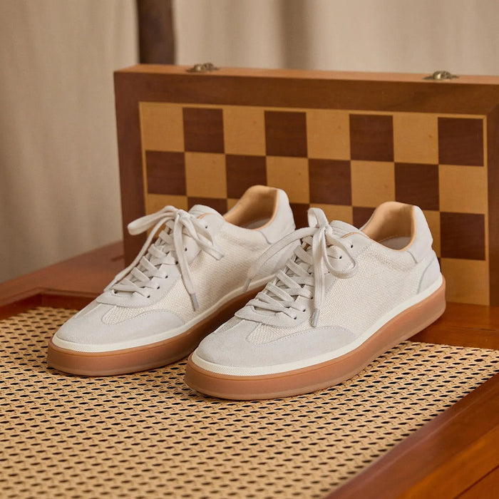 Leather & Linen Low-Top Lace-Up Sneakers BRABION