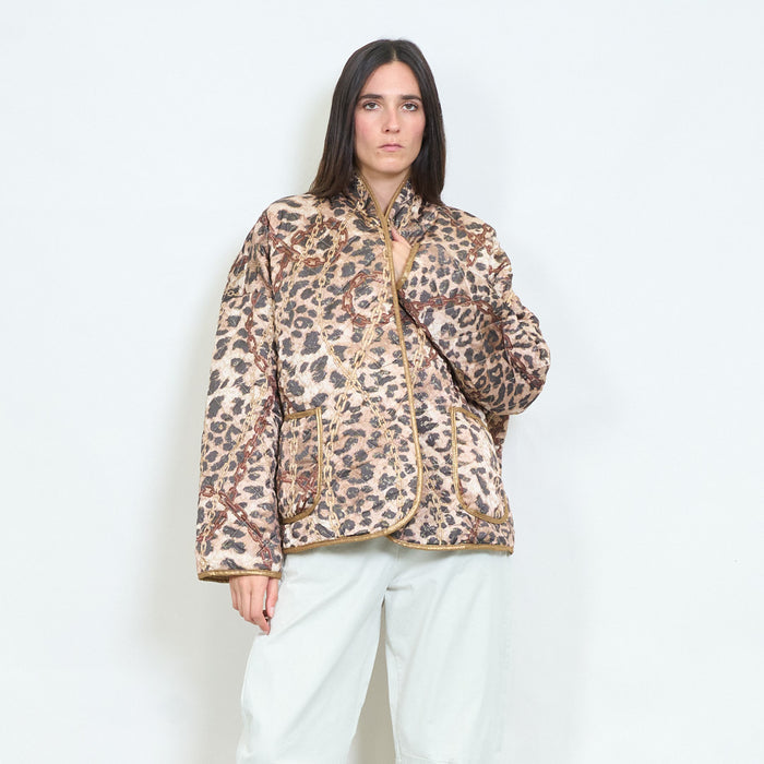 Leopard and chain printed quilted kimono jacket wholesale