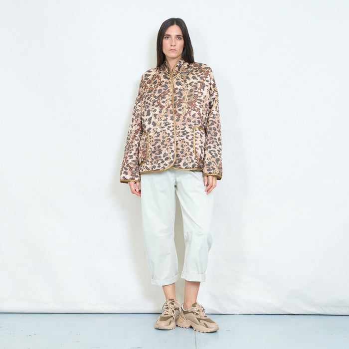 Leopard and chain printed quilted kimono jacket wholesale