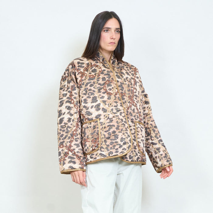 Leopard and chain printed quilted kimono jacket wholesale