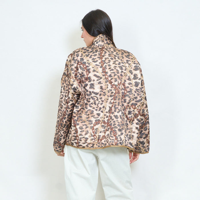 Leopard and chain printed quilted kimono jacket wholesale