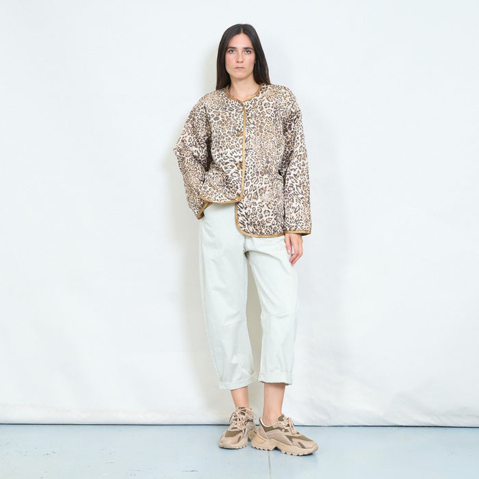 Leopard printed quilted jacket with metallic trim wholesale