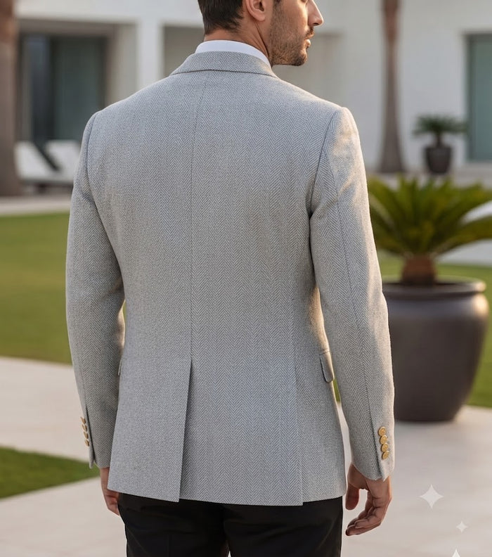 Light Grey Herringbone Double Breasted Blazer by Italian Vega®