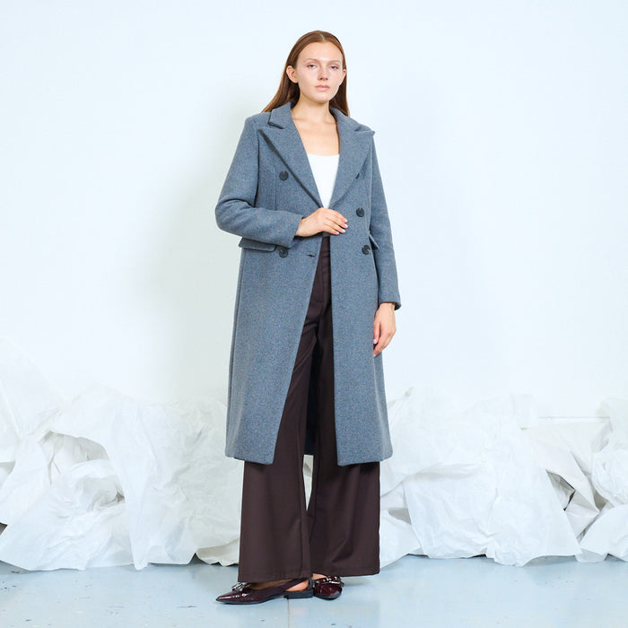 Long double-breasted coat with flap pockets wholesale