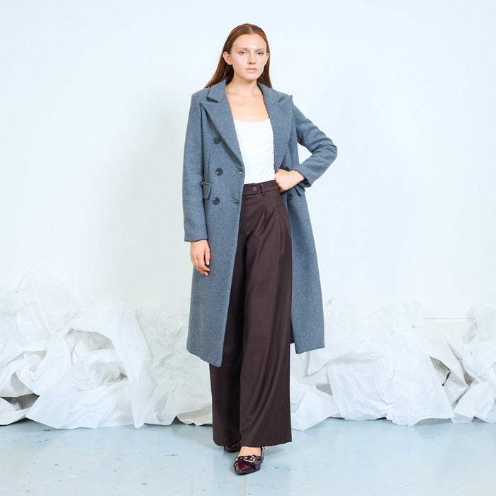 Long double-breasted coat with flap pockets wholesale