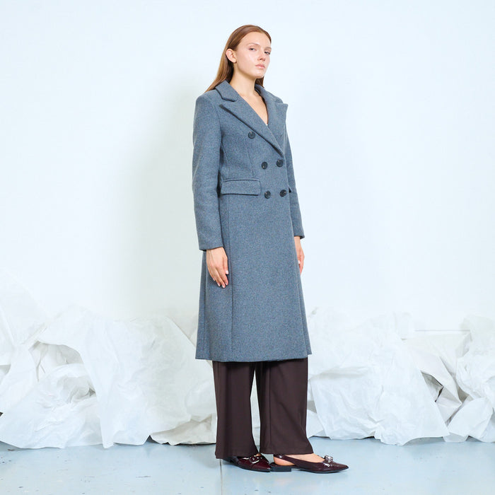 Long double-breasted coat with flap pockets wholesale