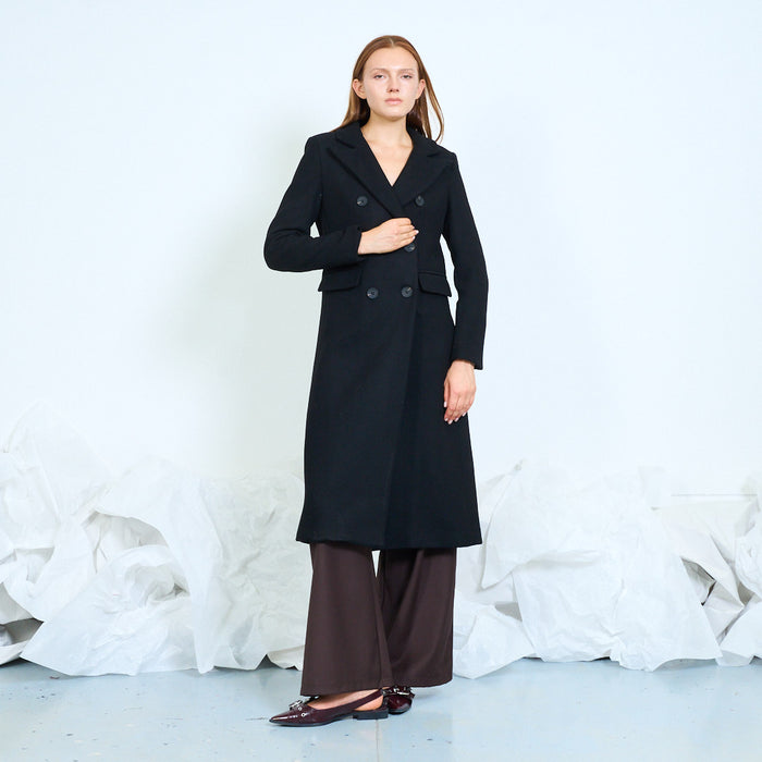 Long double-breasted coat with flap pockets wholesale