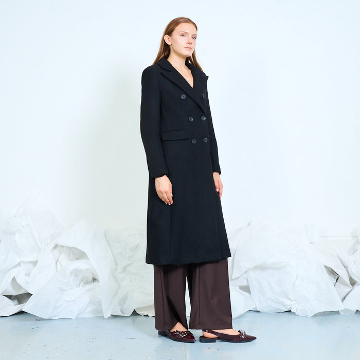 Long double-breasted coat with flap pockets wholesale