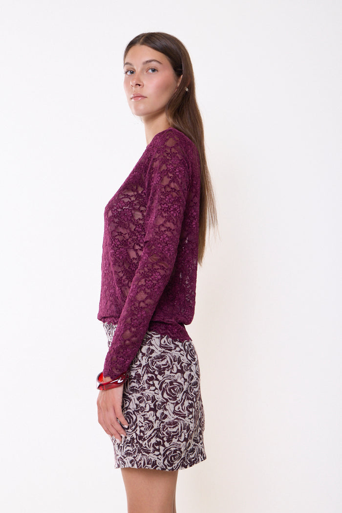 Long-sleeve lace top with scalloped edges wholesale