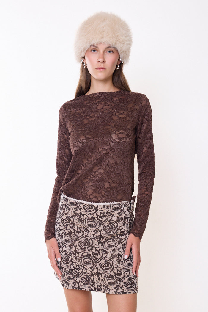Long-sleeve lace top with scalloped edges wholesale