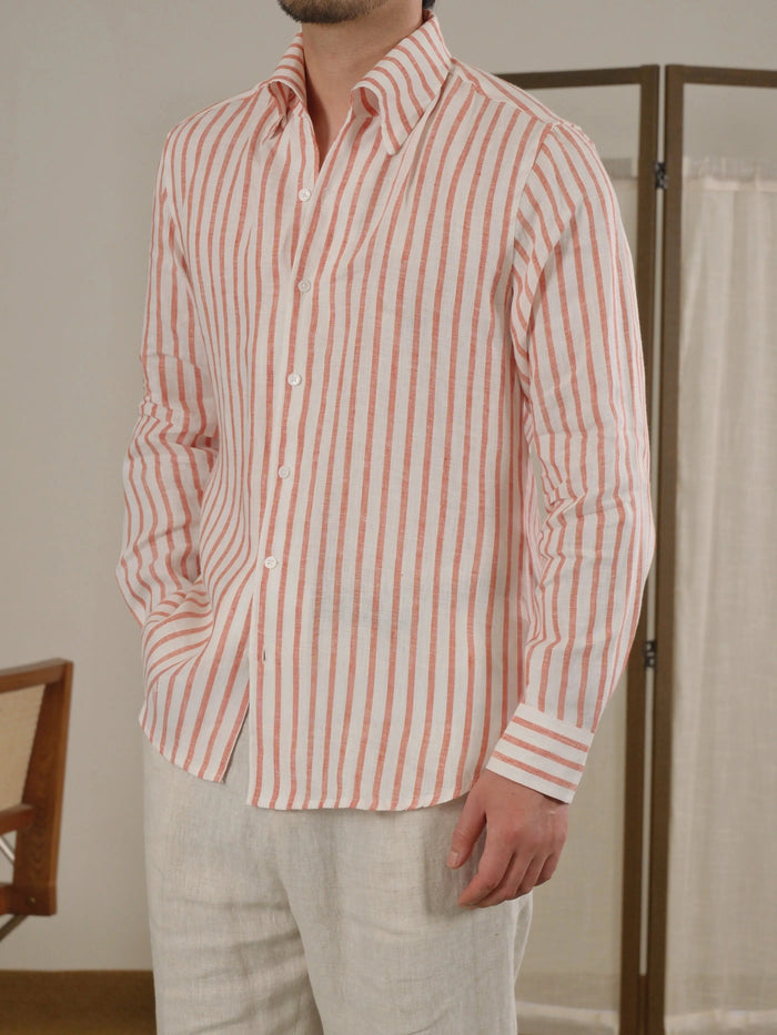 Long Sleeve Linen Shirt Men - Neapolitan-Style Striped Breathable Shirt