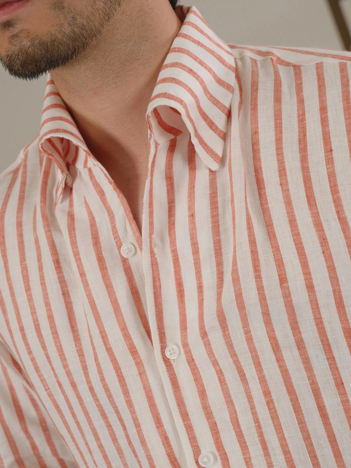 Long Sleeve Linen Shirt Men - Neapolitan-Style Striped Breathable Shirt