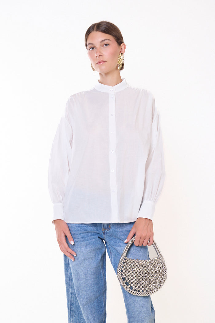 Mandarin-collar shirt with contrast piping detail wholesale