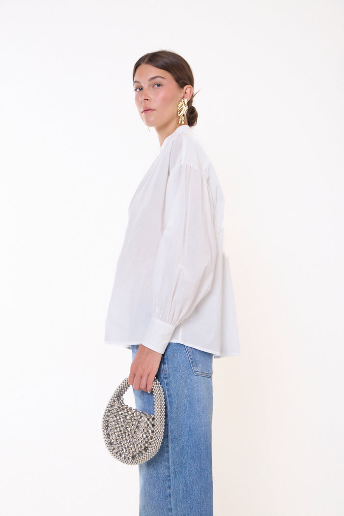 Mandarin-collar shirt with contrast piping detail wholesale