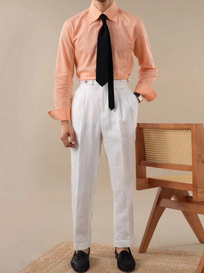 Men’s Breathable Cotton-Linen Italian Spread Collar Dress Shirt BRABION