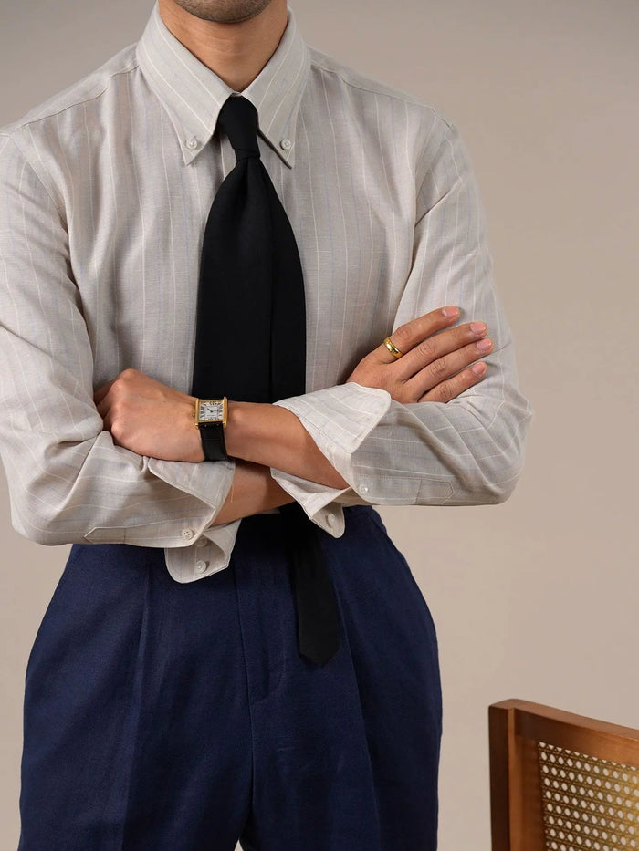 Men’s Breathable Linen Blend Striped Dress Shirt — Italian Point Collar BRABION