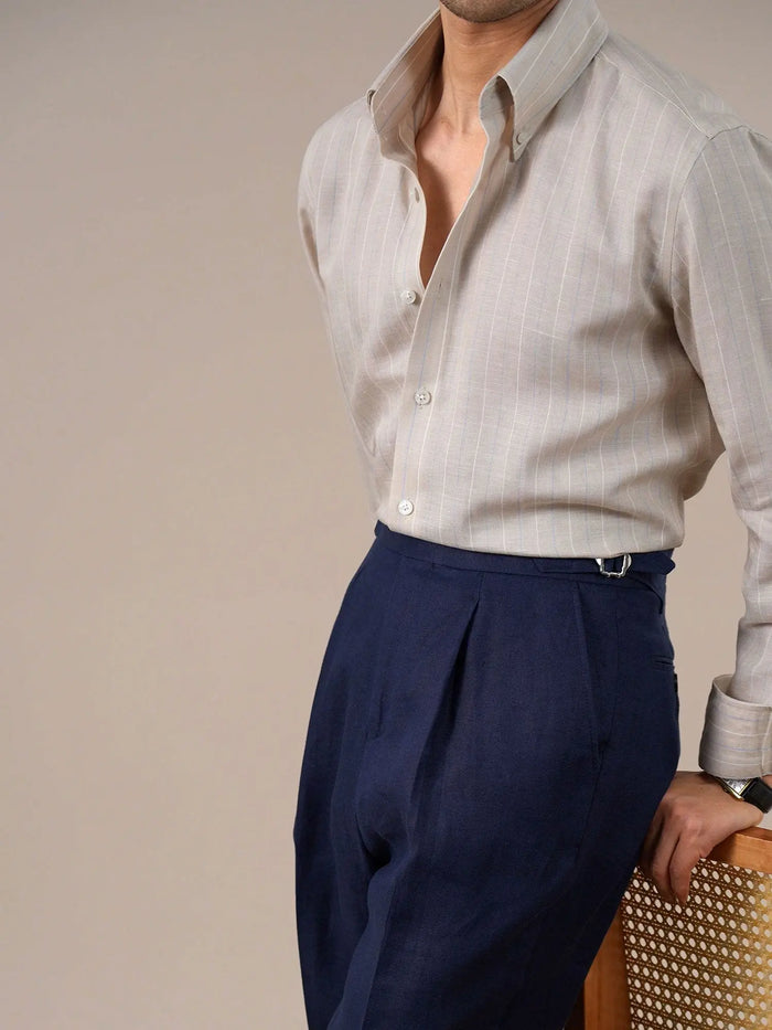 Men’s Breathable Linen Blend Striped Dress Shirt — Italian Point Collar BRABION