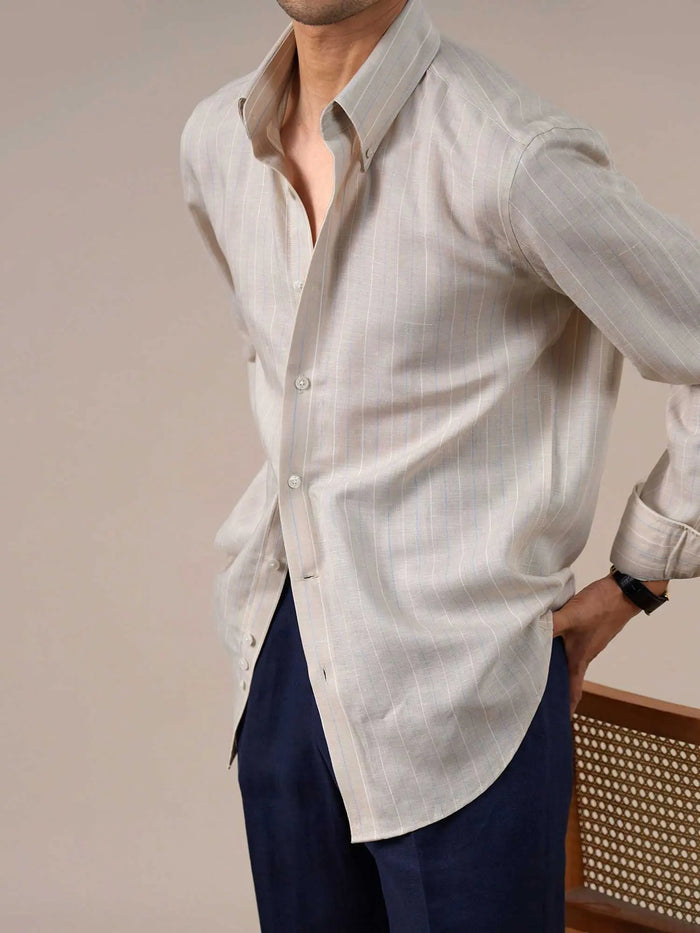 Men’s Breathable Linen Blend Striped Dress Shirt — Italian Point Collar BRABION