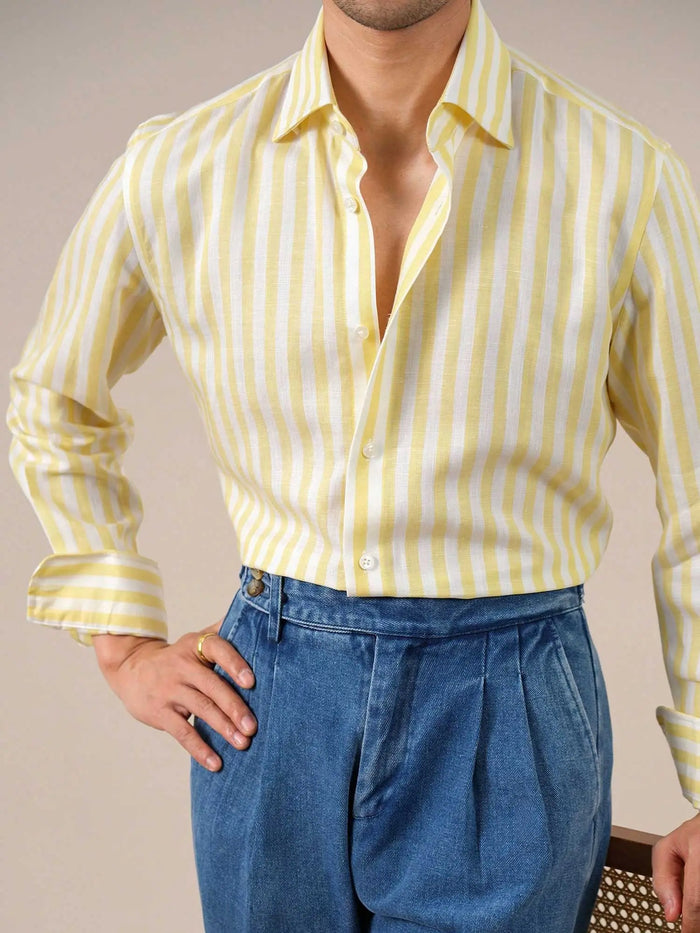 Men's Breathable Striped Linen Blend Shirt BRABION
