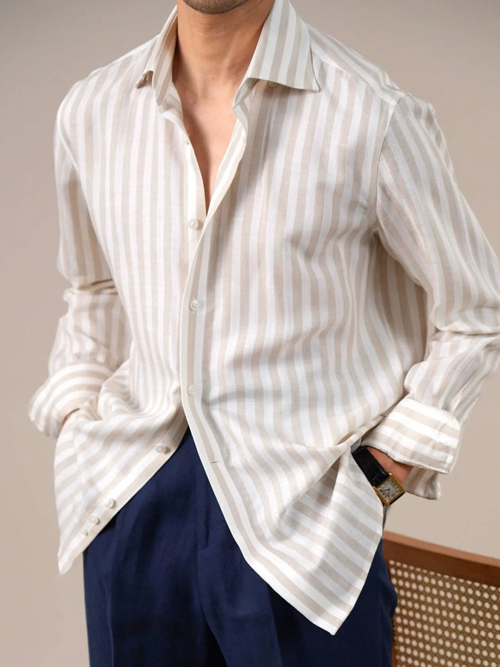 Men's Breathable Striped Linen Blend Shirt BRABION