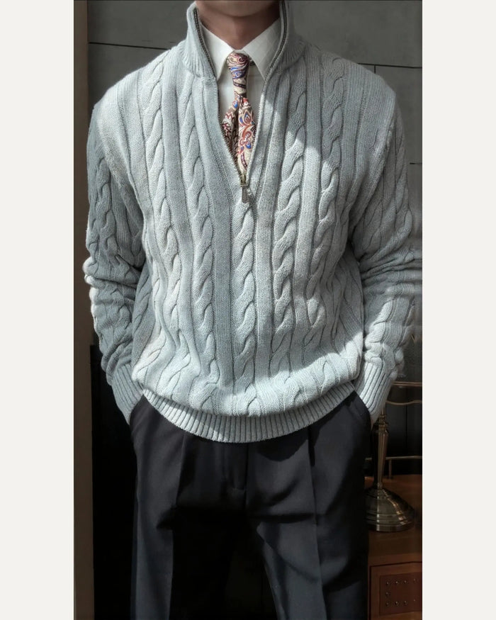 Men’s Cable Knit Half-Zip Sweater - BRABION