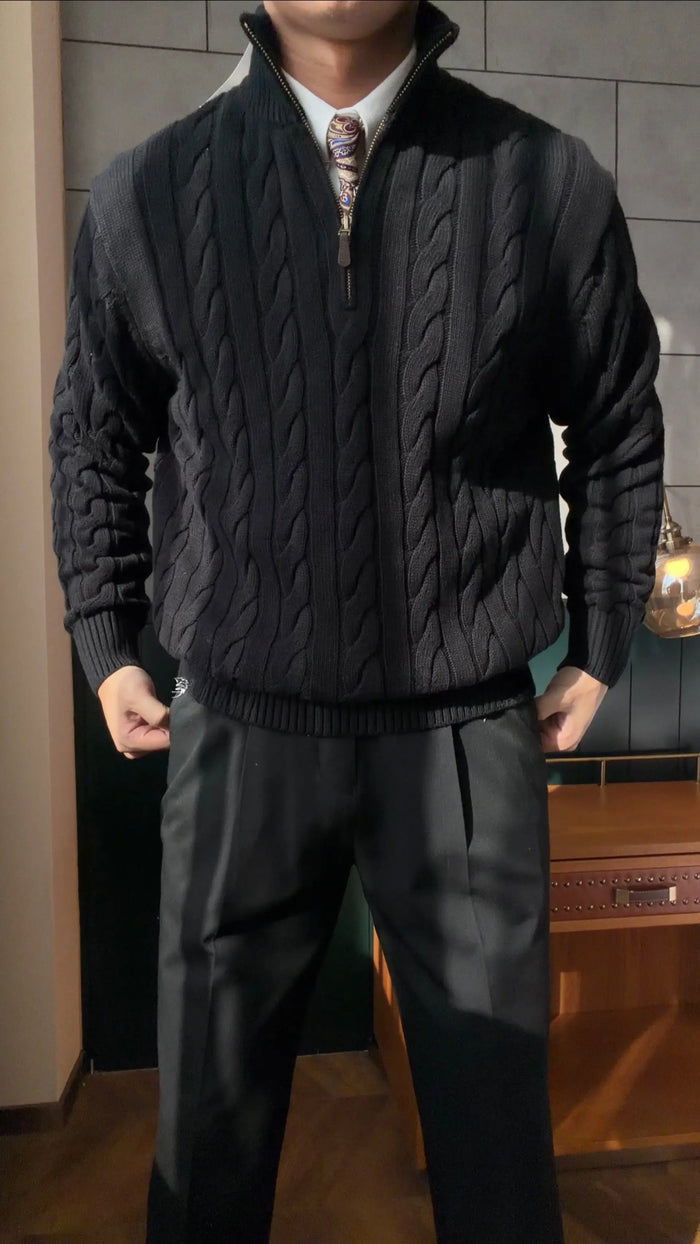 Men’s Cable Knit Half-Zip Sweater - BRABION