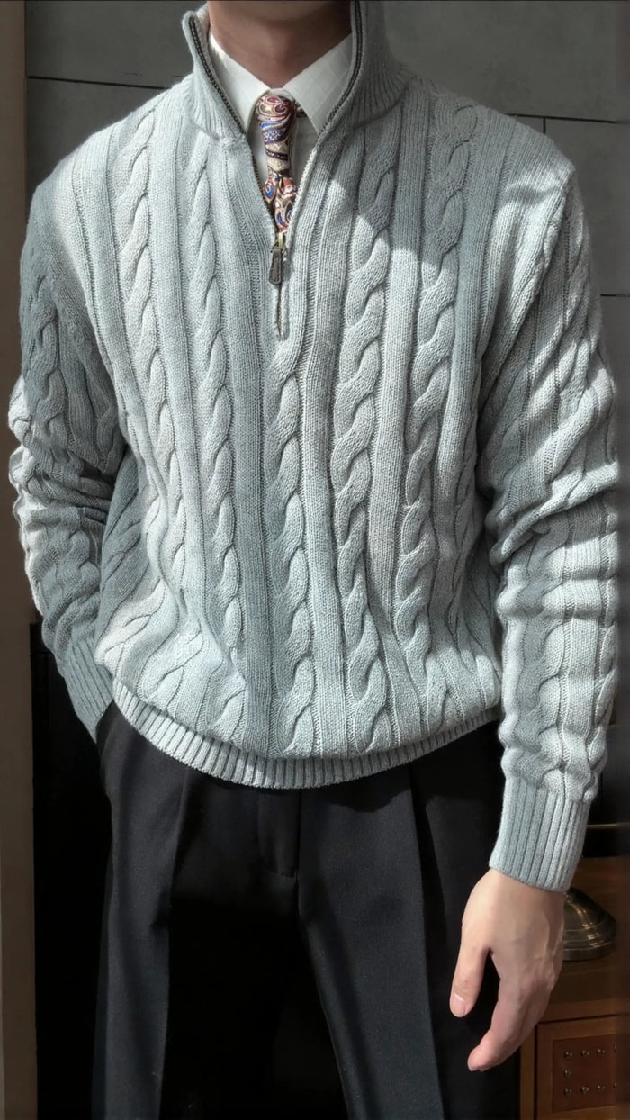 Men’s Cable Knit Half-Zip Sweater - BRABION