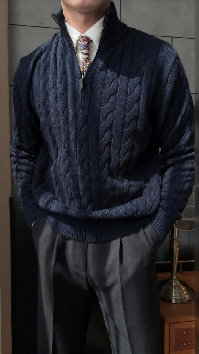 Men’s Cable Knit Half-Zip Sweater - BRABION