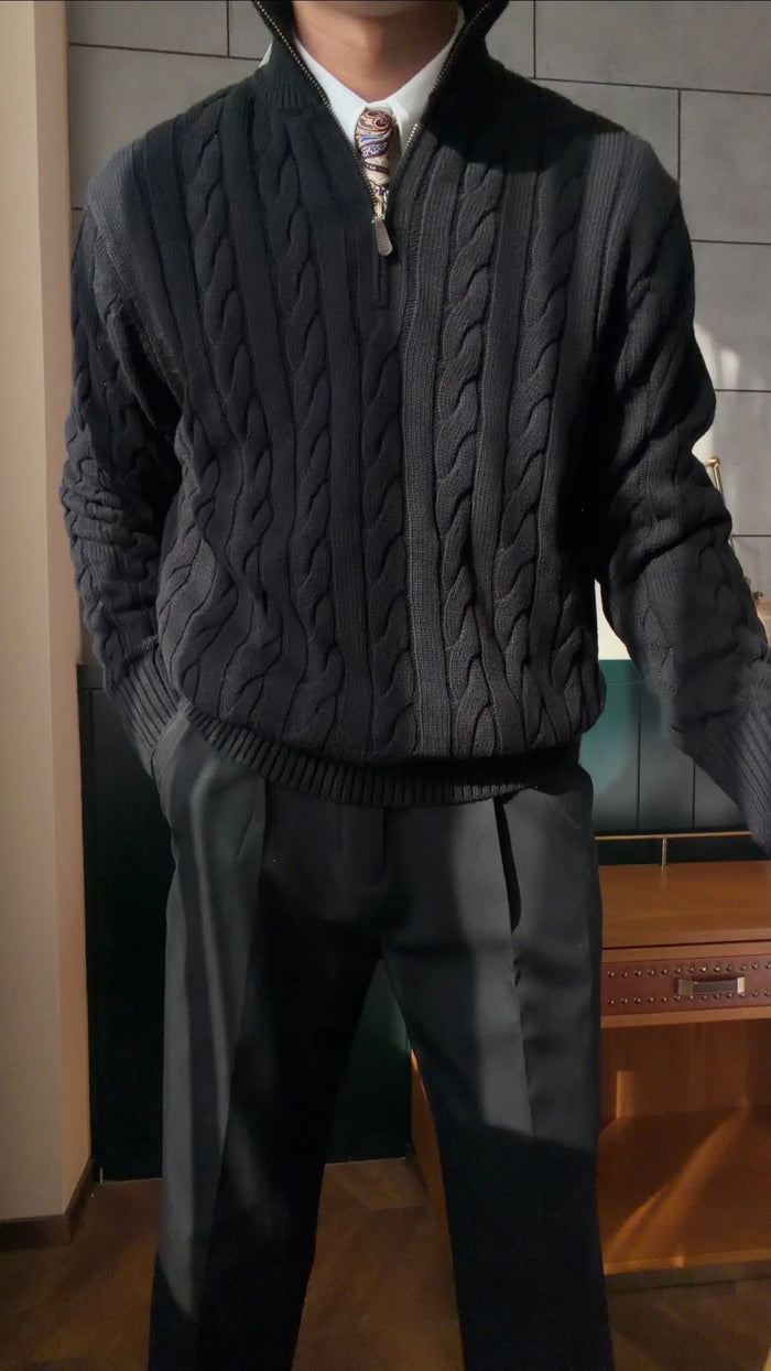 Men’s Cable Knit Half-Zip Sweater - BRABION