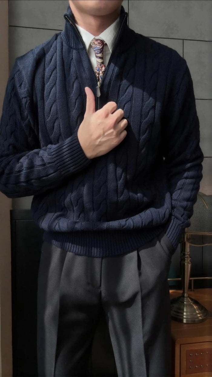 Men’s Cable Knit Half-Zip Sweater - BRABION