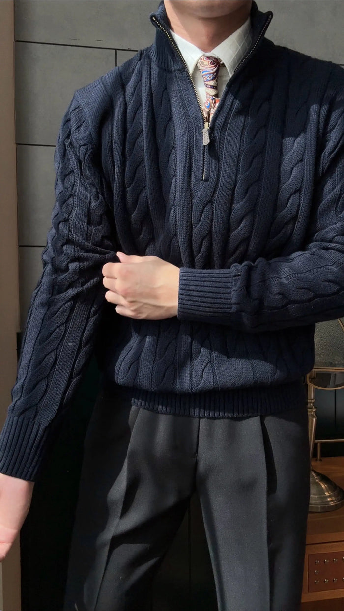 Men’s Cable Knit Half-Zip Sweater - BRABION