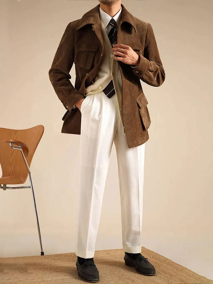 Men’s Chenille Hunting Jacket — Retro Slim Fit Casual Coat - BRABION