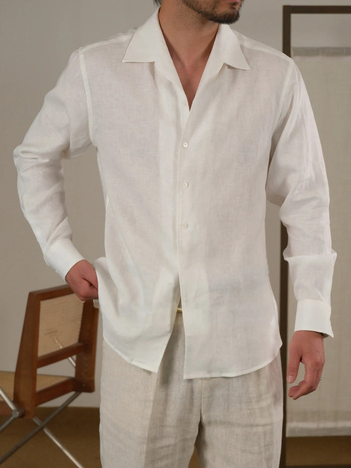 Men's Cuban Collar Long Sleeve Linen Shirt