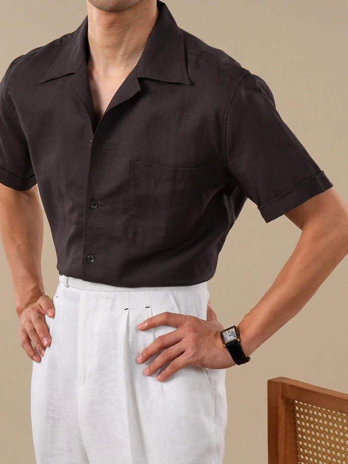 Men's Cuban Collar Short Sleeve Linen Shirt BRABION