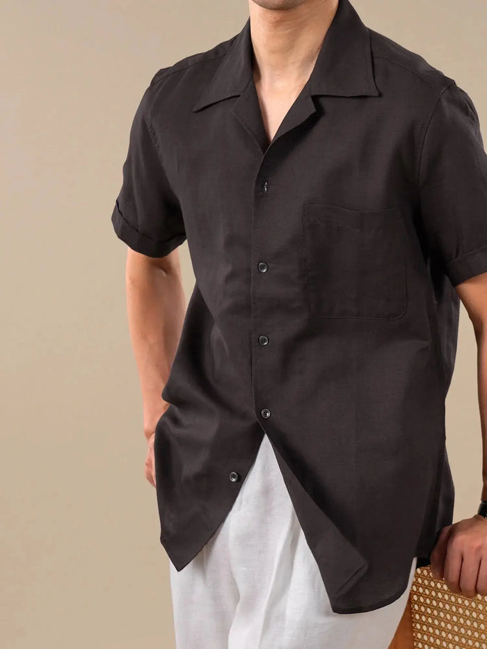 Men's Cuban Collar Short Sleeve Linen Shirt BRABION