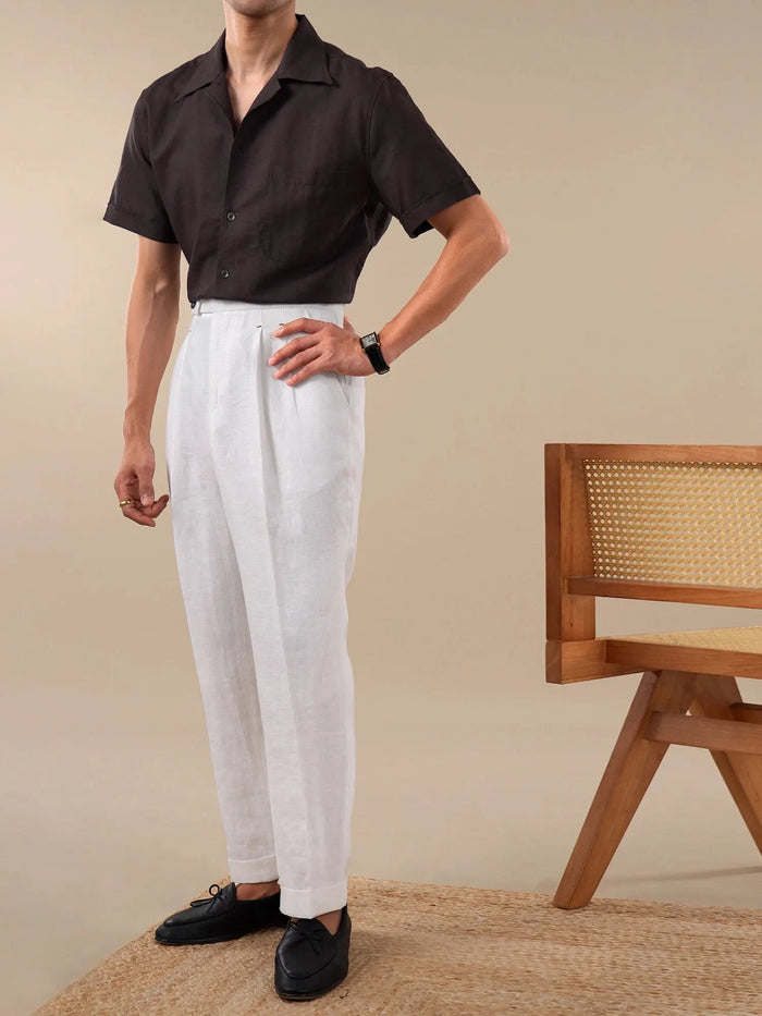 Men's Cuban Collar Short Sleeve Linen Shirt BRABION