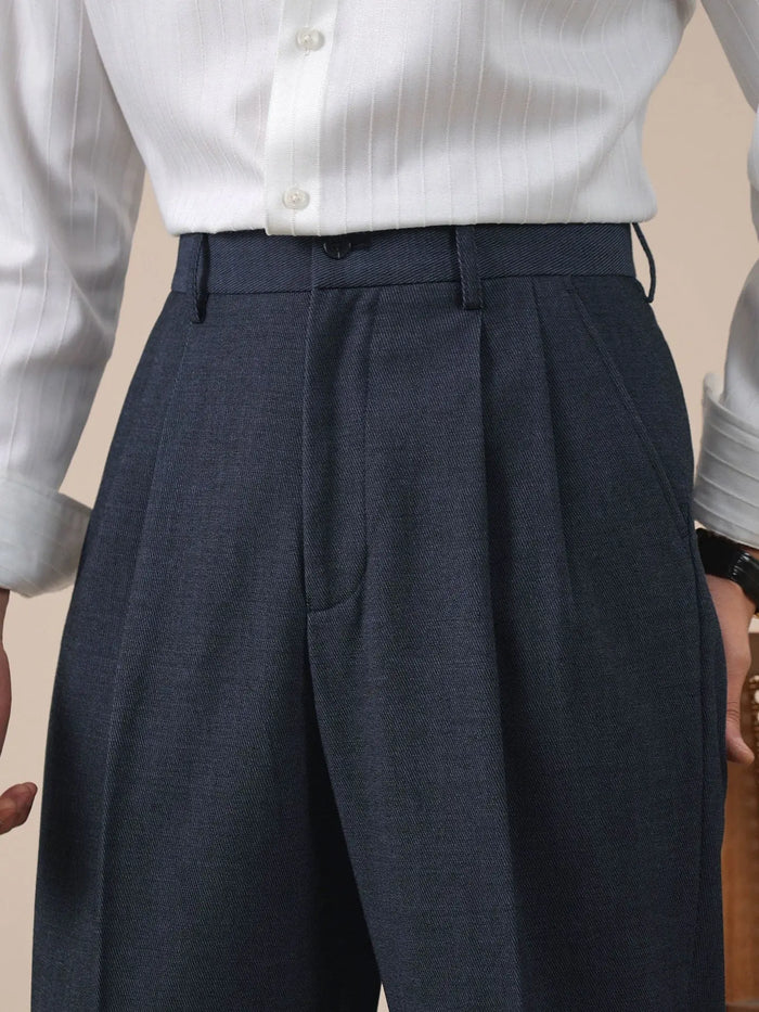 Men’s Denim Blue Slim-Fit Straight-Leg Dress Pants BRABION