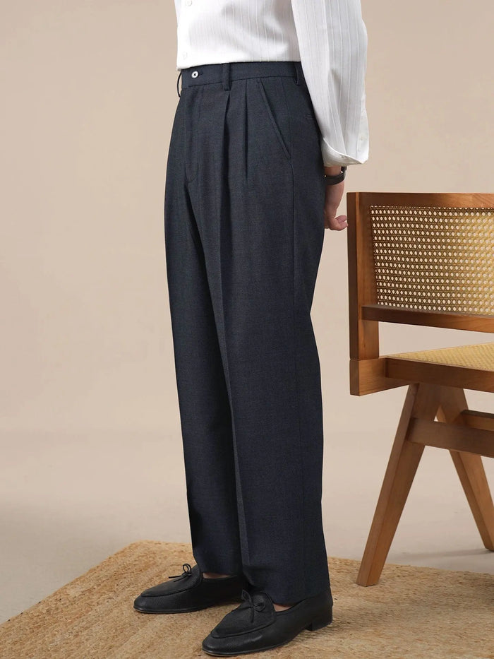 Men’s Denim Blue Slim-Fit Straight-Leg Dress Pants BRABION