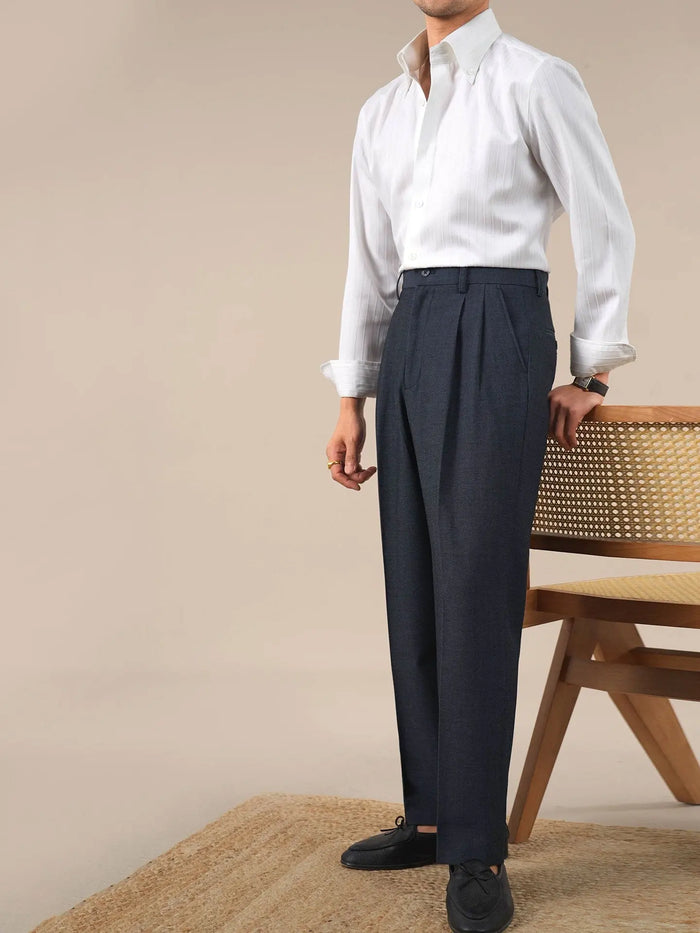 Men’s Denim Blue Slim-Fit Straight-Leg Dress Pants BRABION