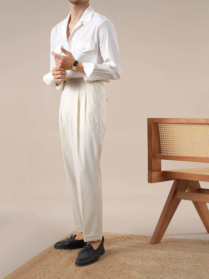 Men's High-Waisted Double-Pleated Dress Trousers - BRABION