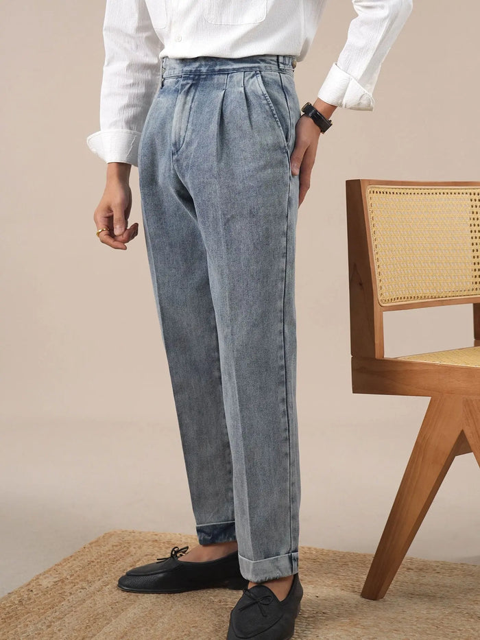 Men’s Italian Gurkha Pleated Denim Pants BRABION