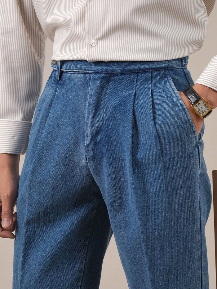 Men’s Italian Gurkha Pleated Denim Pants BRABION