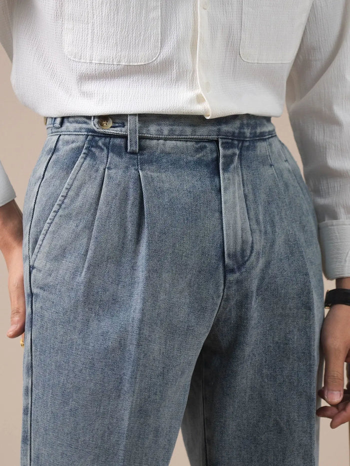 Men’s Italian Gurkha Pleated Denim Pants BRABION