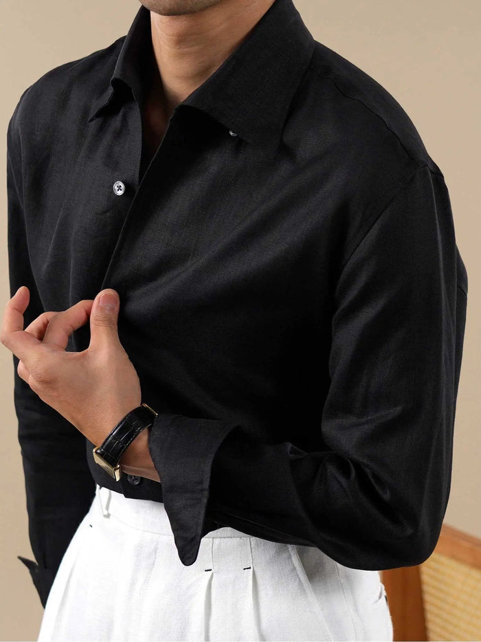 Men's Italian One-Piece Collar Linen Breathable Dress Shirt BRABION