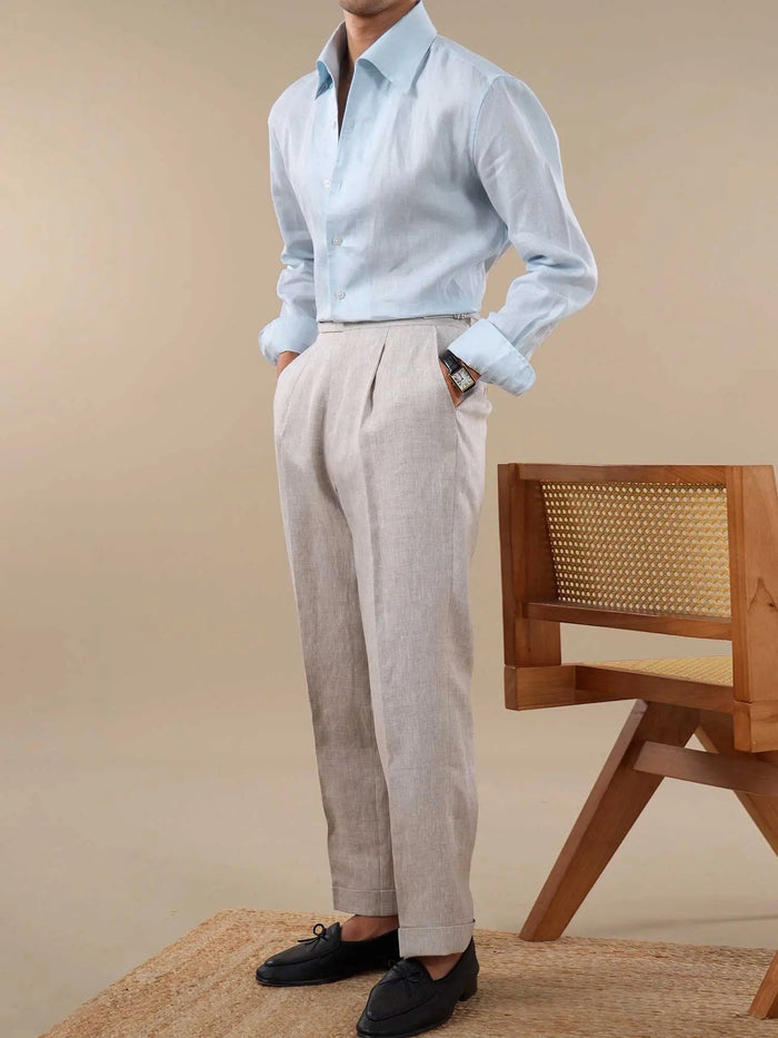 Men's Italian One-Piece Collar Linen Breathable Dress Shirt BRABION