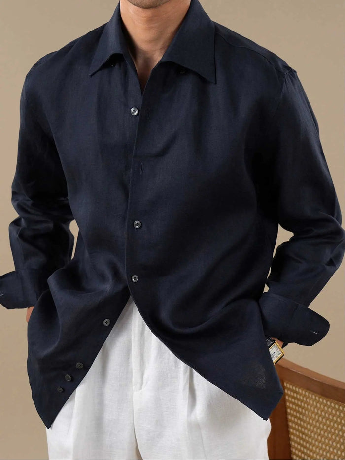 Men's Italian One-Piece Collar Linen Breathable Dress Shirt BRABION