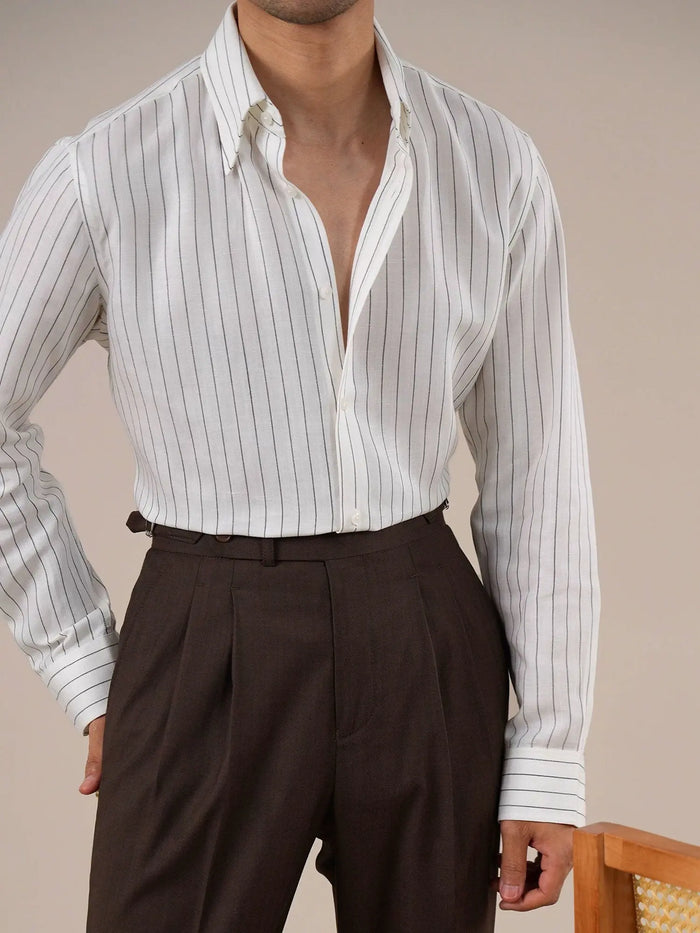 Men’s Italian Point Collar Striped Linen Blend Shirt BRABION