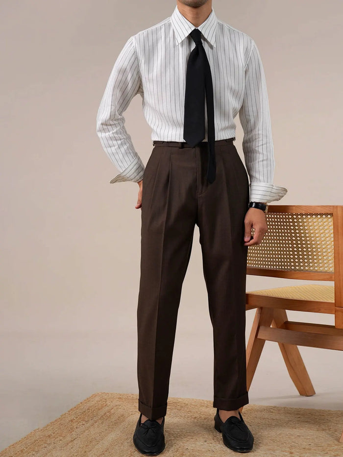 Men’s Italian Point Collar Striped Linen Blend Shirt BRABION
